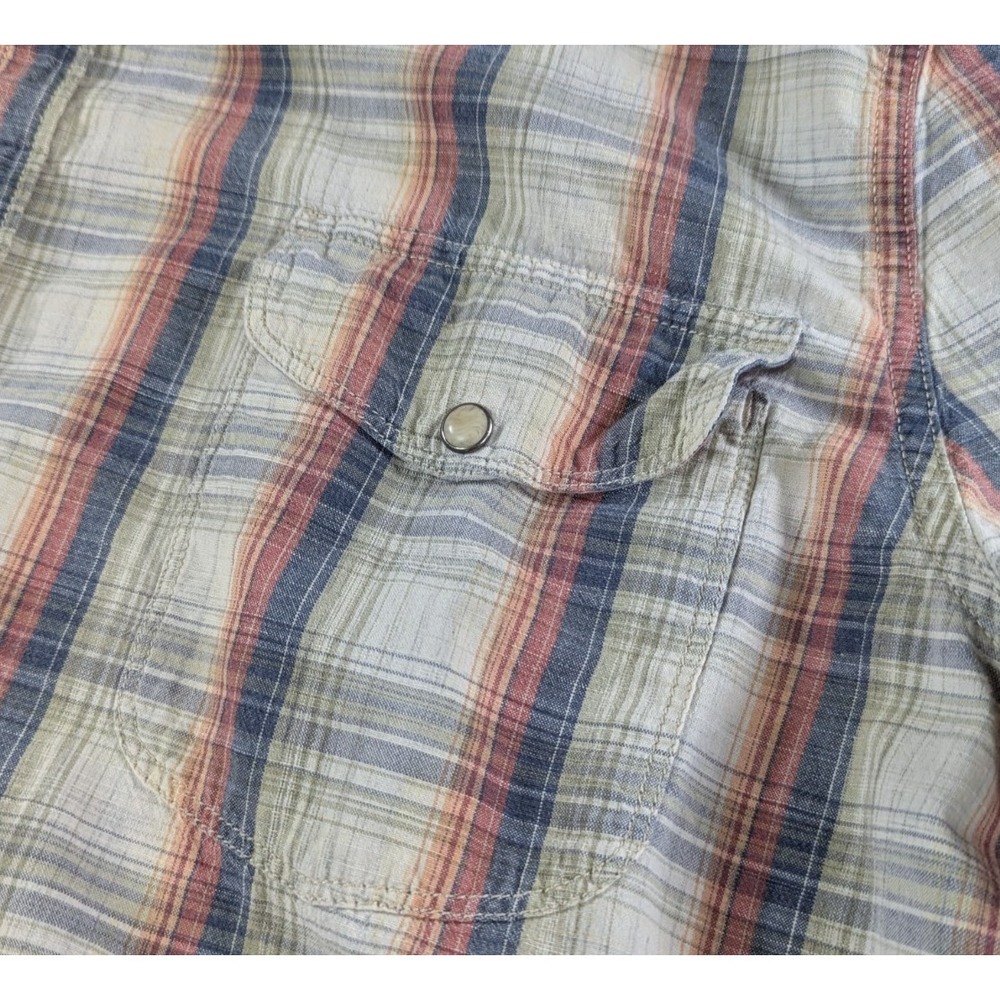 Lucky Brand XXL Short Sleeve Western Plaid Pearl Snap Shirt - Picture 2 of 8